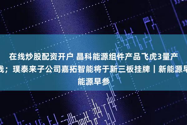 在线炒股配资开户 晶科能源组件产品飞虎3量产下线；璞泰来子公司嘉拓智能将于新三板挂牌｜新能源早参